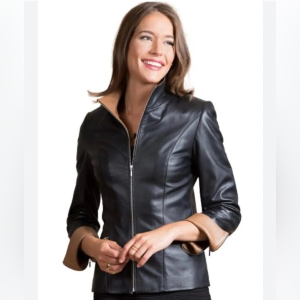 Lambskin Zip Front Leather Jacket